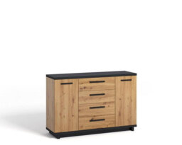 Arte Elegant Ines 01 Sideboard Cabinet H900mm W1350mm D400mm Oak Artisan & Black, Four Drawers, Two Compartments, Two Shelves - thumbnail 1