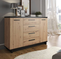 Arte Elegant Ines 01 Sideboard Cabinet H900mm W1350mm D400mm Oak Artisan & Black, Four Drawers, Two Compartments, Two Shelves - thumbnail 2