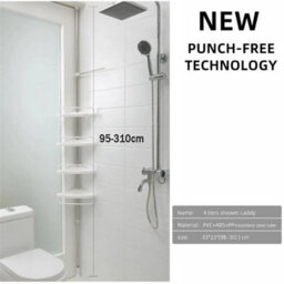 White Plastic 4 Tier Non Rust Telescopic Bathroom Corner Shelf Rack Shower Caddy Organizer - thumbnail 4