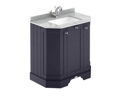 Hudson Reed Floor Standing 3-Door Angled Vanity Unit With 1 Tap Hole Grey Marble Top & Basin, Twilight Blue, 786X470mm - image 1