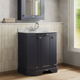 Hudson Reed Floor Standing 3-Door Angled Vanity Unit With 1 Tap Hole Grey Marble Top & Basin, Twilight Blue, 786X470mm - thumbnail 4