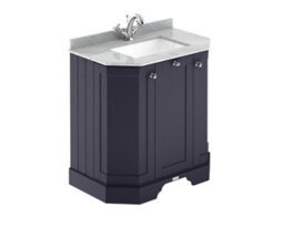 Hudson Reed Floor Standing 3-Door Angled Vanity Unit With 1 Tap Hole Grey Marble Top & Basin, Twilight Blue, 786X470mm