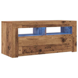 Berkfield Modern Tv Cabinet With Led Lights Old Wood 90X35X40 Cm Engineered Wood - thumbnail 1