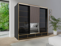 RAC3 Sliding Wardrobe Led Mirror Space Saving Bedroom Wardrobe, Contemporary Bedroom Sliding Wardrobe & Mirror Wardrobe (Black 256) - thumbnail 1