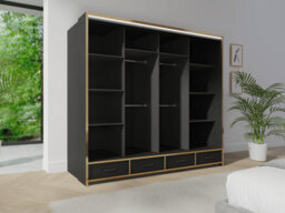 RAC3 Sliding Wardrobe Led Mirror Space Saving Bedroom Wardrobe, Contemporary Bedroom Sliding Wardrobe & Mirror Wardrobe (Black 256) - thumbnail 2
