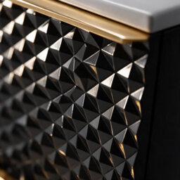Bathroom City Elvia 600mm Black & Gold Vanity Unit With Basin - Diamond Front Bathroom Furniture, 2 Soft-Close Drawers - Gold Handle - thumbnail 4