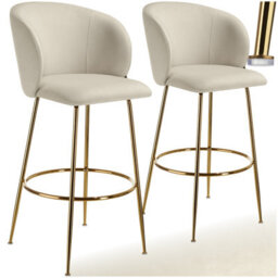 Tectake Bar Stool Luana - With Backrest, Velvet Look And Padded - Cream/gold, Set Of 2