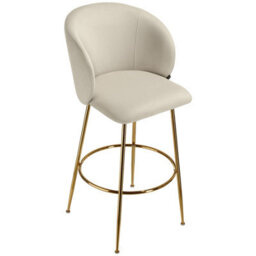 Tectake Bar Stool Luana - With Backrest, Velvet Look And Padded - Cream/gold, Set Of 2 - thumbnail 8