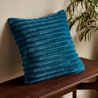 Catherine Lansfield Cosy Ribbed Faux Fur Soft Touch 45X45Cm Cushion Teal Green - image 1