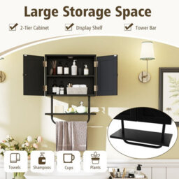 Costway Bathroom Wall Cabinet Wall-Mounted Medicine Cabinet-Black - thumbnail 6