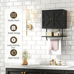 Costway Bathroom Wall Cabinet Wall-Mounted Medicine Cabinet-Black - thumbnail 5