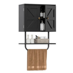Costway Bathroom Wall Cabinet Wall-Mounted Medicine Cabinet-Black - thumbnail 1