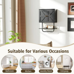 Costway Bathroom Wall Cabinet Wall-Mounted Medicine Cabinet-Black - thumbnail 3