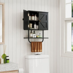 Costway Bathroom Wall Cabinet Wall-Mounted Medicine Cabinet-Black - thumbnail 8