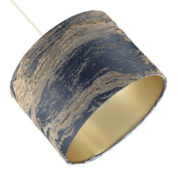 Happy Homewares Navy Blue Jacquard Cotton Lamp Shade With Gold Leaf Foil Wavy Decor - thumbnail 5