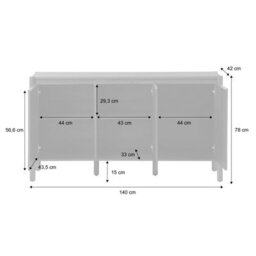 Sweeek - Wood Decor Sideboard 3 Doors 140Cm Harmony Walnut 140X42X78 Cm - thumbnail 5