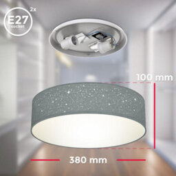 B.k.licht Bulb Socket E27 Grey Fabric Shade Ceiling Lamp (Dia)38Cm - thumbnail 5