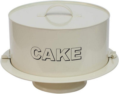 Simpa 2Pc Metal Vintage Style Antique Cream Cake Carrier With Stand.