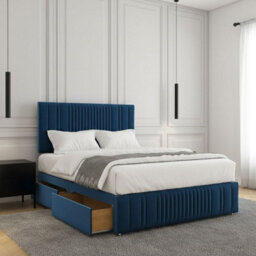 REGIONAL FURNISHINGS Luxury Divan Bed Set Blue Plush Velvet 24Inch Headboard & Footboard & Mattress No Drawers In 3Ft 4Ft 4Ft6 5Ft 6Ft Sizes - thumbnail 1