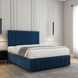 REGIONAL FURNISHINGS Luxury Divan Bed Set Blue Plush Velvet 24Inch Headboard & Footboard & Mattress No Drawers In 3Ft 4Ft 4Ft6 5Ft 6Ft Sizes - thumbnail 2