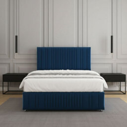 REGIONAL FURNISHINGS Luxury Divan Bed Set Blue Plush Velvet 24Inch Headboard & Footboard & Mattress No Drawers In 3Ft 4Ft 4Ft6 5Ft 6Ft Sizes - thumbnail 3