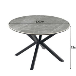 More4Homes Calne Light Grey Ceramic Round Dining Table & 4 Anika Velvet Black Chairs - thumbnail 9