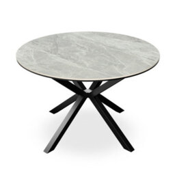 More4Homes Calne Light Grey Ceramic Round Dining Table & 4 Anika Velvet Black Chairs - thumbnail 2