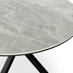 More4Homes Calne Light Grey Ceramic Round Dining Table & 4 Anika Velvet Black Chairs - thumbnail 4