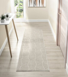 Vellure Modern Indoor Living Room Area Rug Embossed Metallic Sheen Pyramid Design Cream 60X220 Cm - thumbnail 9