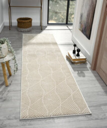 Vellure Modern Indoor Living Room Area Rug Embossed Metallic Sheen Pyramid Design Cream 60X220 Cm - thumbnail 8
