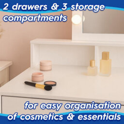 Harbour Housewares Wooden Dressing Table Set With Led Lights & Cream Stool - White - thumbnail 4