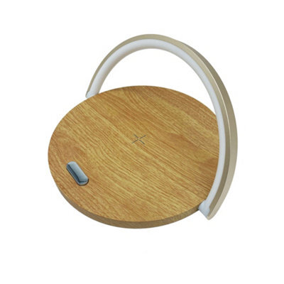 Nicoman Wood Effect Bedside Lamp With Wireless Charging With Touch Control - image 1