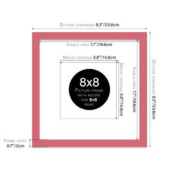 "8X8"" Pink Picture Frame - 8X8"" Square Frame With 6X6"" Mount For 8X8""/6X6"" Pictures Luxurious Style Photo Display, 1 Pack" - thumbnail 2
