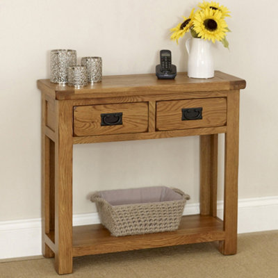 The Furniture Market Rustic Oak 2 Drawers Hall Table - image 1