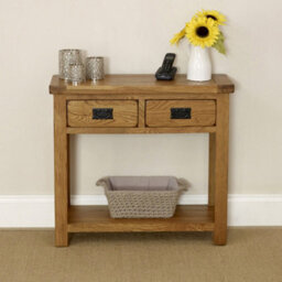 The Furniture Market Rustic Oak 2 Drawers Hall Table - thumbnail 2