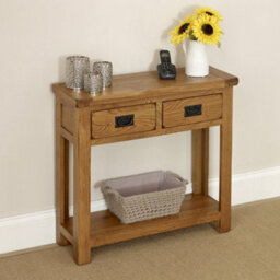 The Furniture Market Rustic Oak 2 Drawers Hall Table - thumbnail 3