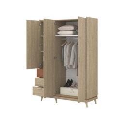 Arte Scandi Oak Oiled & Brick 3 Door Wardrobe - Stylish Contemporary Hinged Storage, Drawers & Rail W144 X H215 X D57Cm - thumbnail 3