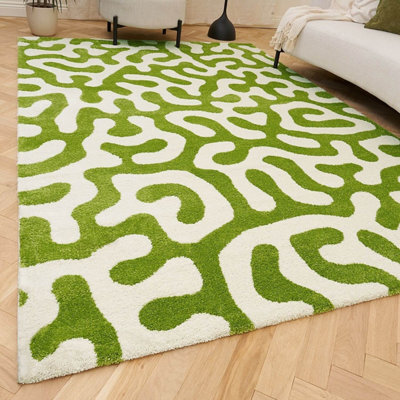 The Rugs Joli Green And White Abstract Doodle Rug Soft Dense Pile Easy To Clean And Pet Friendly For Living Rooms And Bedrooms - image 1