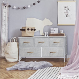 Yaheetech Fabric Chest Of Drawers With 5 Drawers And Sturdy Metal Frame Light Grey - thumbnail 3