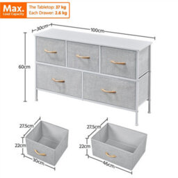 Yaheetech Fabric Chest Of Drawers With 5 Drawers And Sturdy Metal Frame Light Grey - thumbnail 2