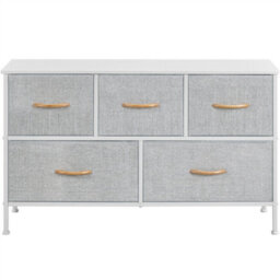 Yaheetech Fabric Chest Of Drawers With 5 Drawers And Sturdy Metal Frame Light Grey - thumbnail 1