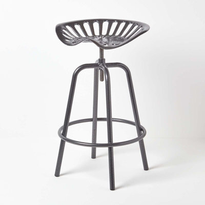 Homescapes Vintage Style Metal Grey Adjustable Tractor Seat Bar Stool - image 1
