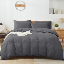 Aspire Homeware Plain Duvet Cover Set Soft Microfibre, Grey, Single (L)200Cm X (W)135Cm