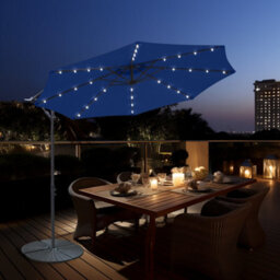 Sundaze 3M Blue Garden Banana Parasol Cantilever Umbrella With Solar Led Lights Outdoor Patio