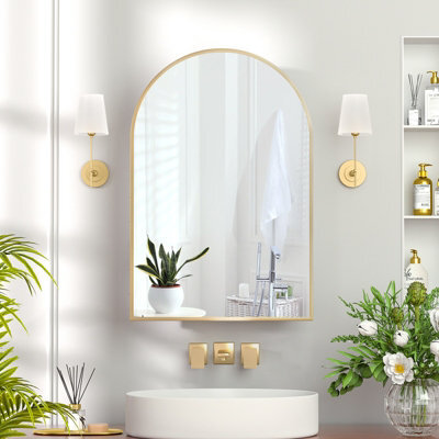 Keepreaper Sleek Metal Framed Arch Bathroom Mirror Cabinet Brushed Gold 51X76 Wall Mounted Bathroom Cabinet - image 1