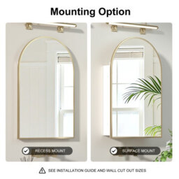Keepreaper Sleek Metal Framed Arch Bathroom Mirror Cabinet Brushed Gold 51X76 Wall Mounted Bathroom Cabinet - thumbnail 7