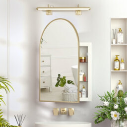 Keepreaper Sleek Metal Framed Arch Bathroom Mirror Cabinet Brushed Gold 51X76 Wall Mounted Bathroom Cabinet - thumbnail 2