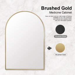 Keepreaper Sleek Metal Framed Arch Bathroom Mirror Cabinet Brushed Gold 51X76 Wall Mounted Bathroom Cabinet - thumbnail 9