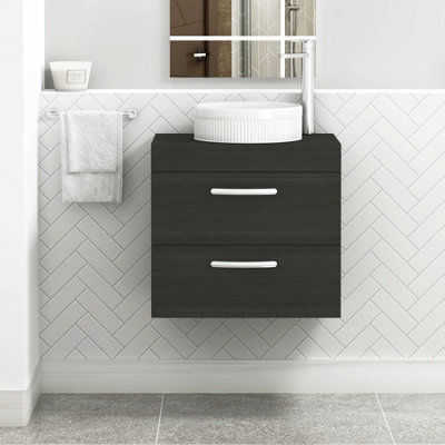 Royal Bathrooms Turin 500mm Wall Mounted Bathroom Vanity Unit With Sink 2 Drawer Hale Black & Round Countertop Basin - image 1