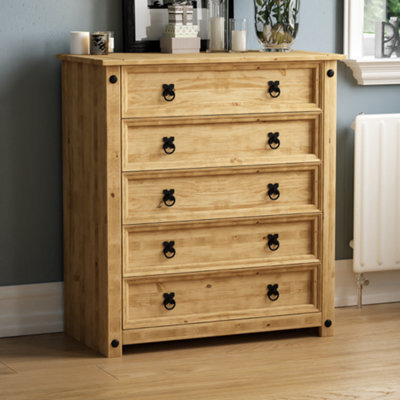 Lassic Vida Designs Corona Rustic 5 Drawer Chest Mexican Solid Waxed Pine (H)900mm (W)800mm (D)410mm - image 1